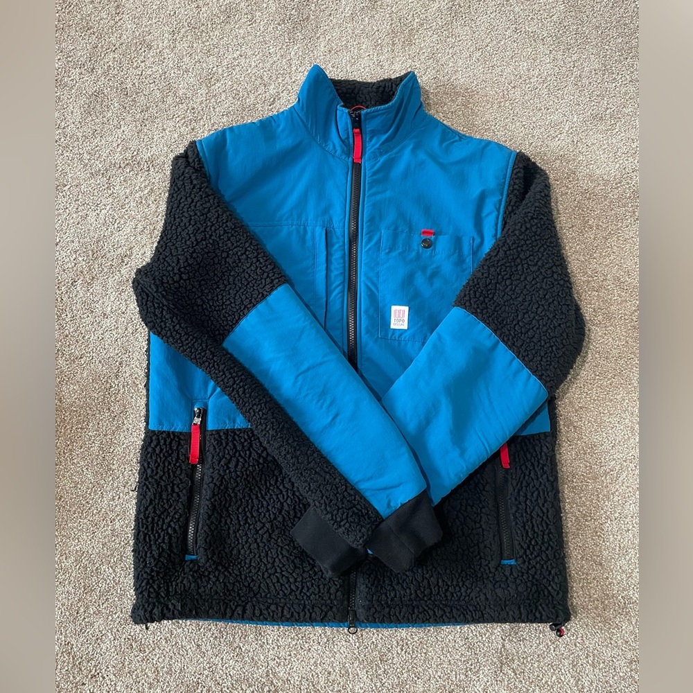 Topo Designs Men’s Subalpine Fleece Jacket Blue and Black Size Large